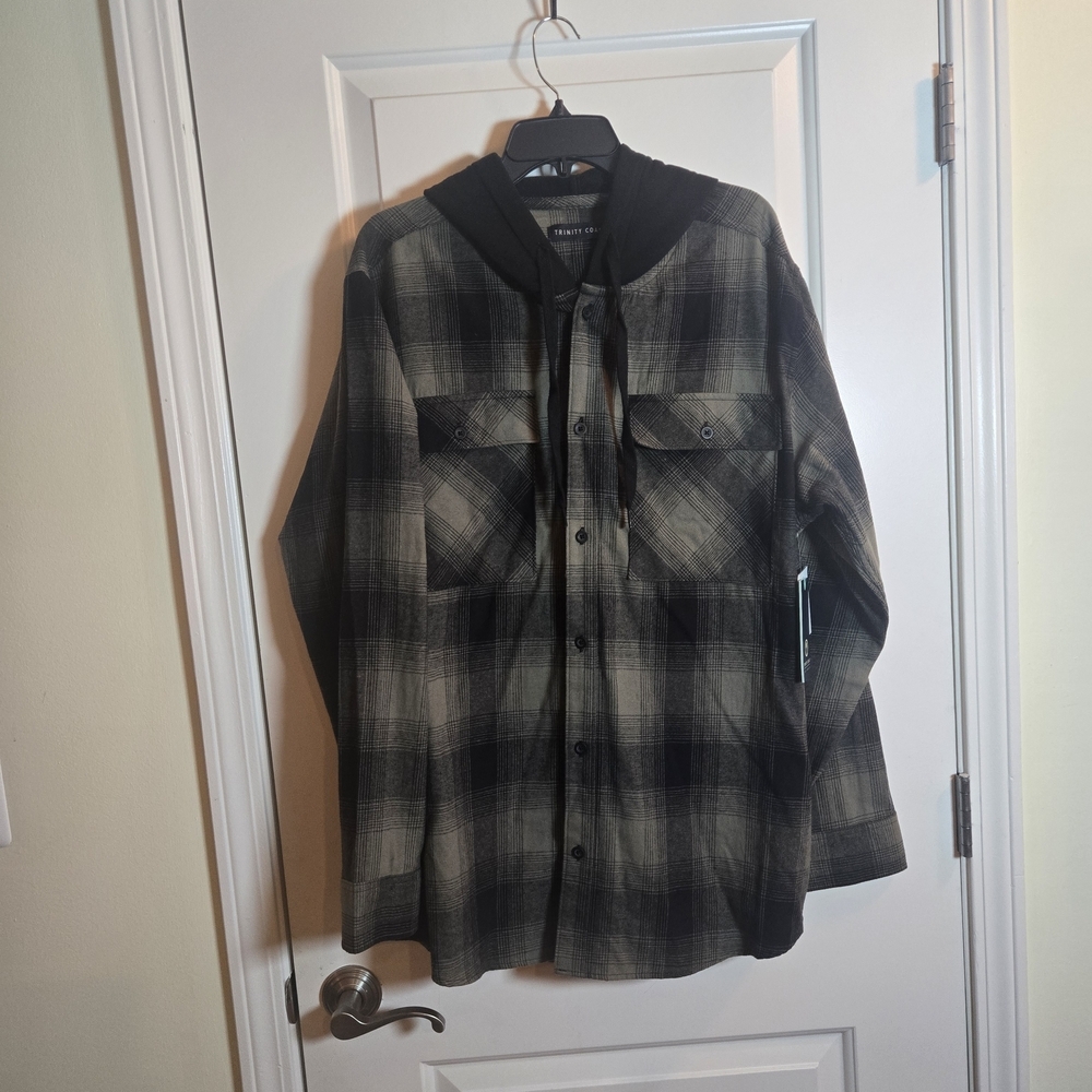 Trinity Men's Black and Gray Checkered Shirt Jacket NWT